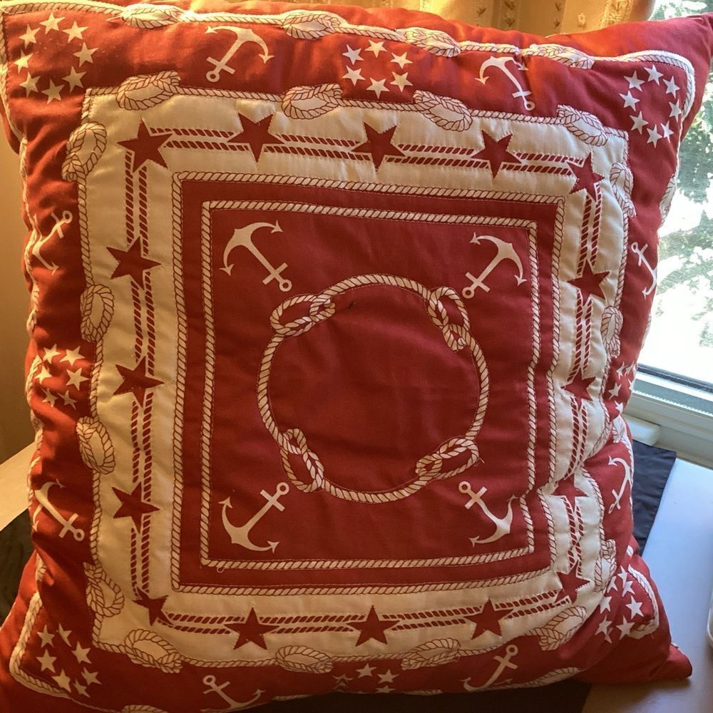 Hand Cafted New With Tag. Nautical Red and Cream Throw Pillow